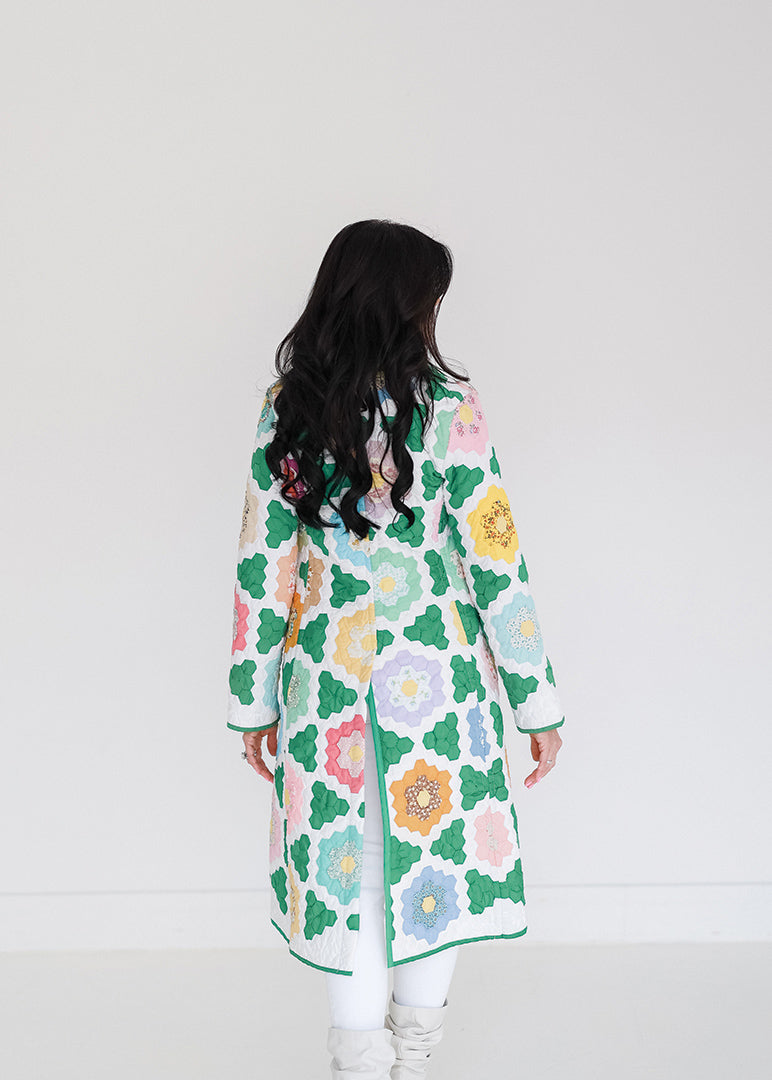 Kelly Green Flower Garden Trench Coat