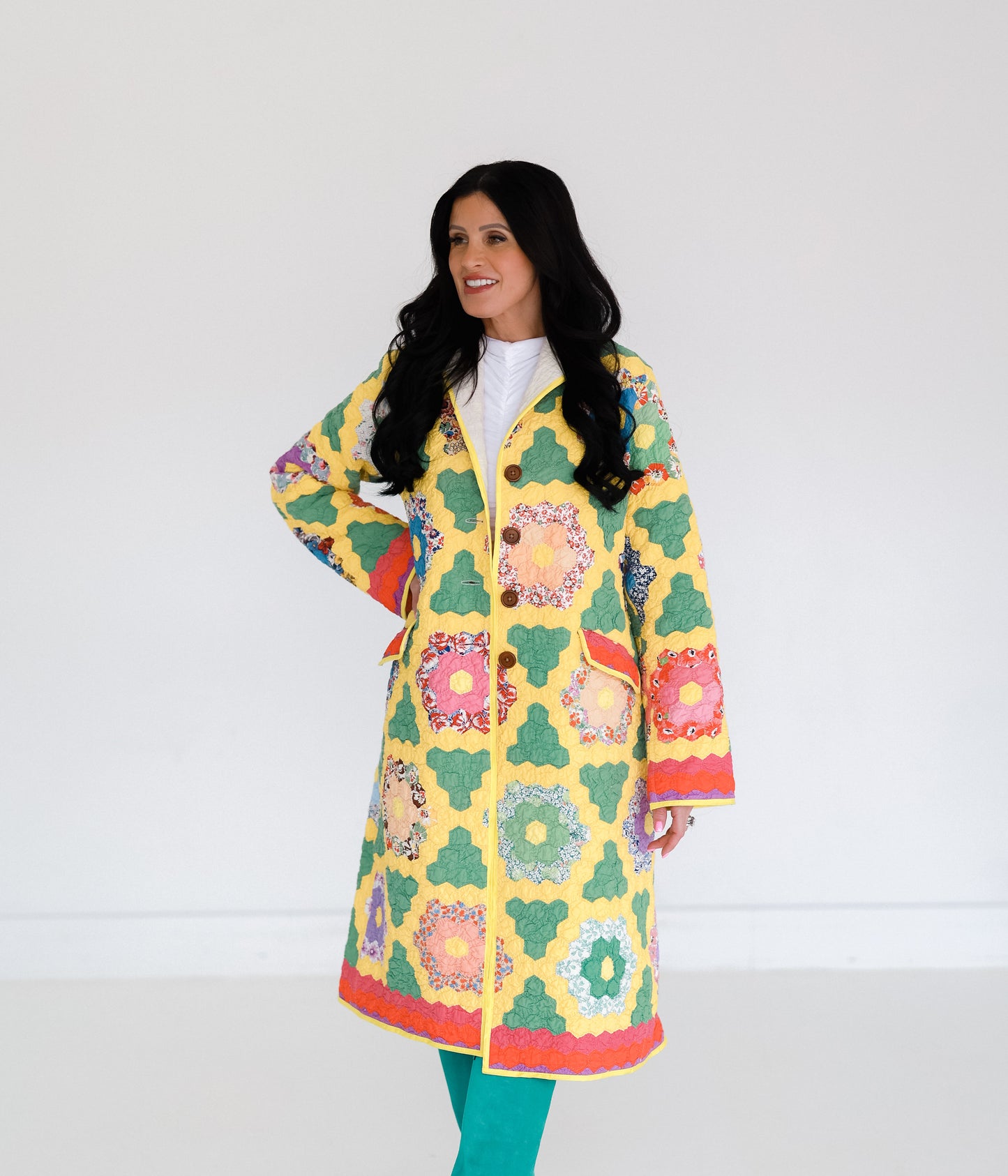 Yellow Red Green Trench Coat
