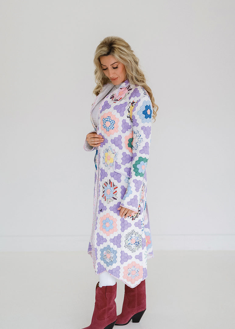 Purple Honeycomb Trench Coat