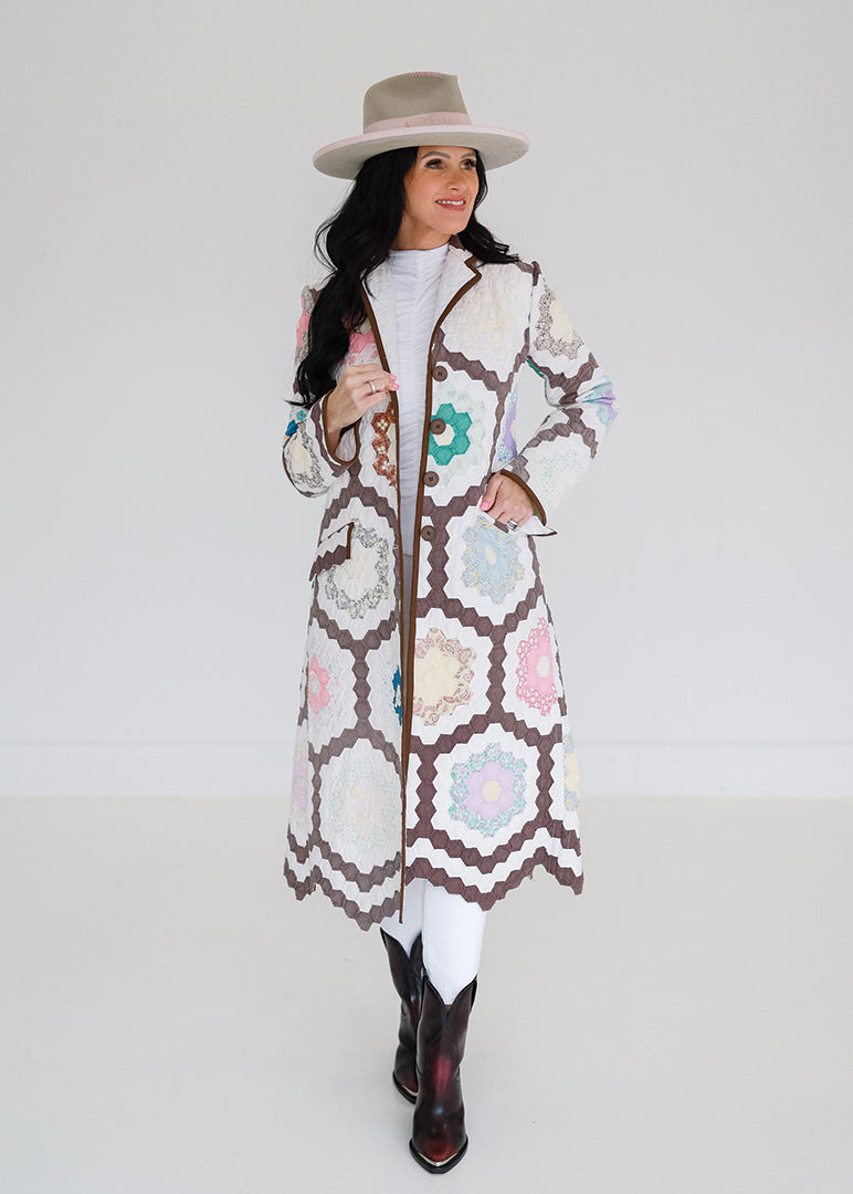 Chocolate Brown Flower Garden Trench Jacket