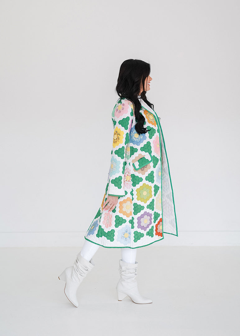 Kelly Green Flower Garden Trench Coat