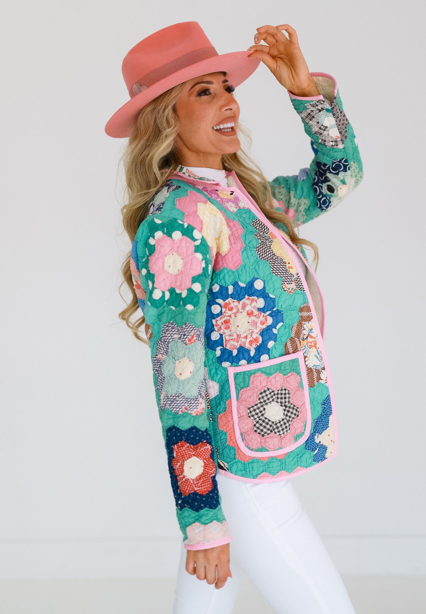 Teal Green Flower Garden Shirt Jacket