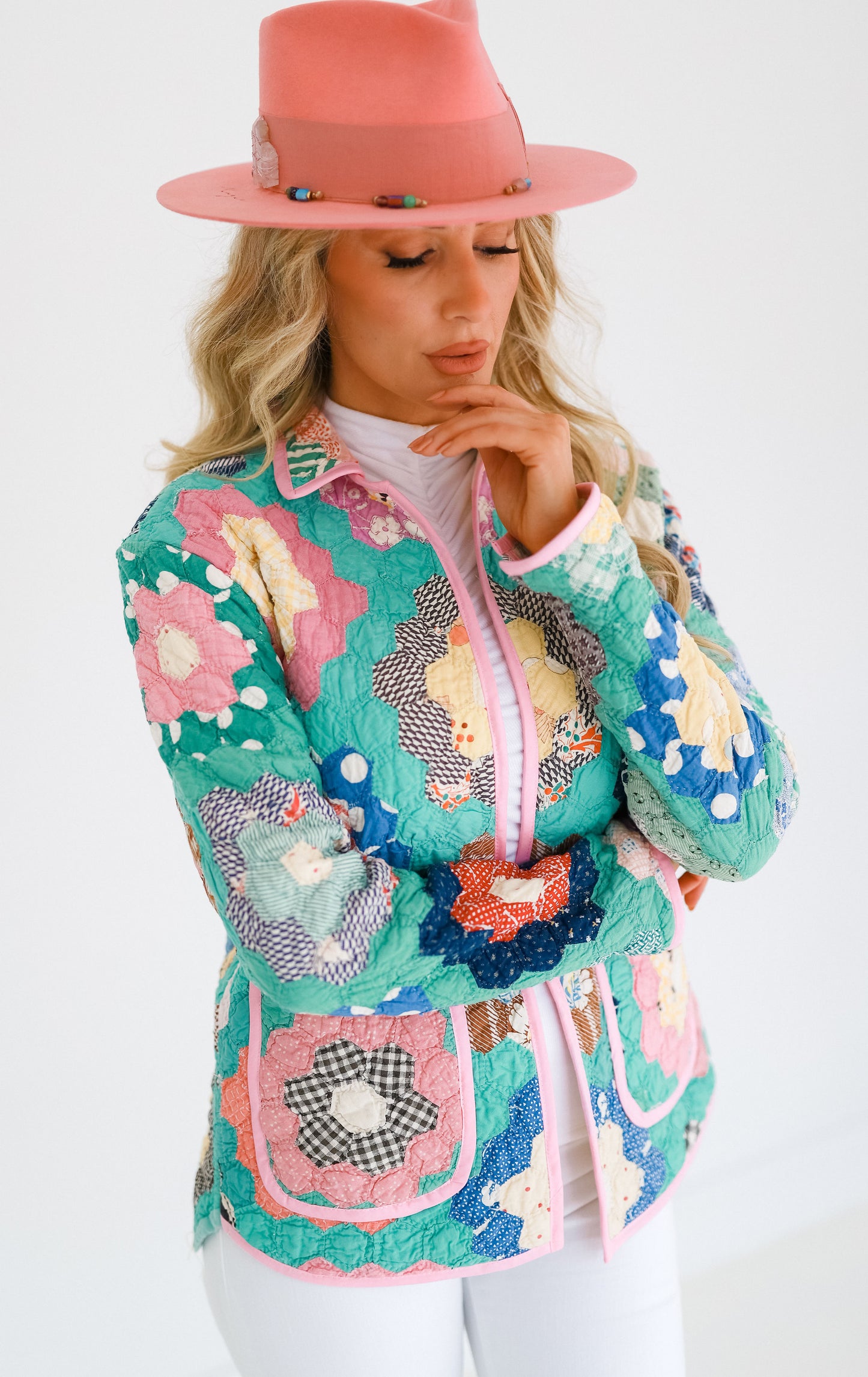 Teal Green Flower Garden Shirt Jacket