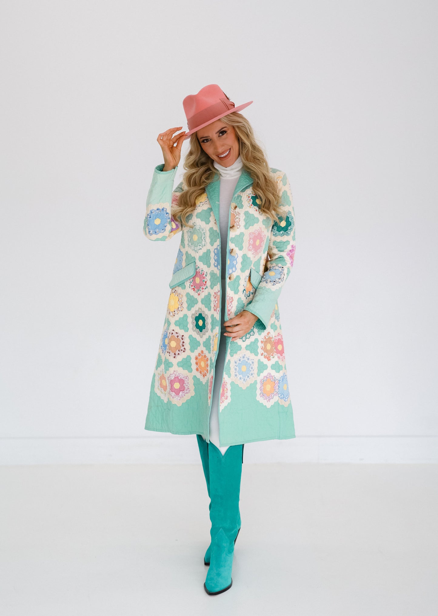 Seafoam Green with Flower Garden Trench Coat