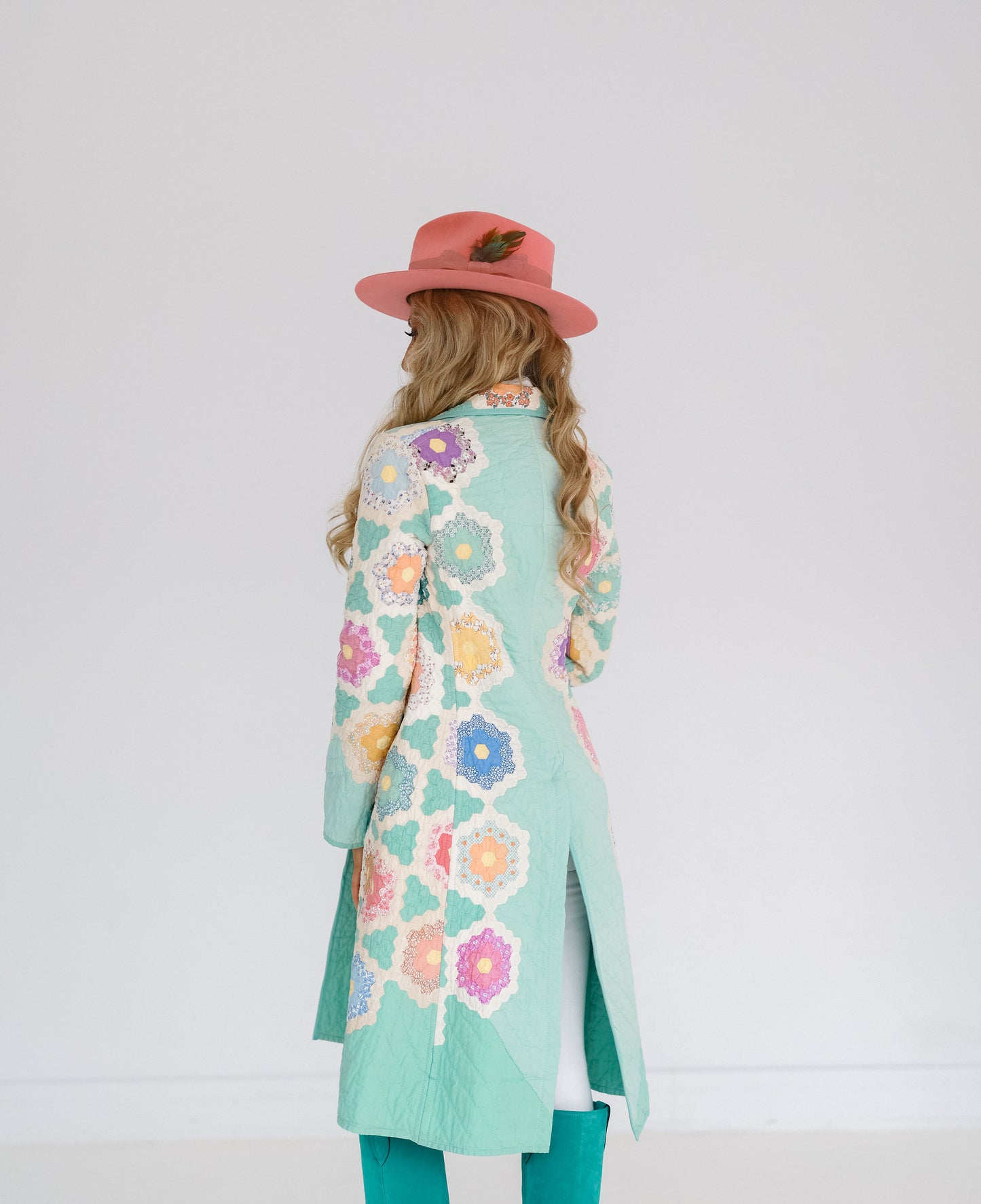 Seafoam Green with Flower Garden Trench Coat