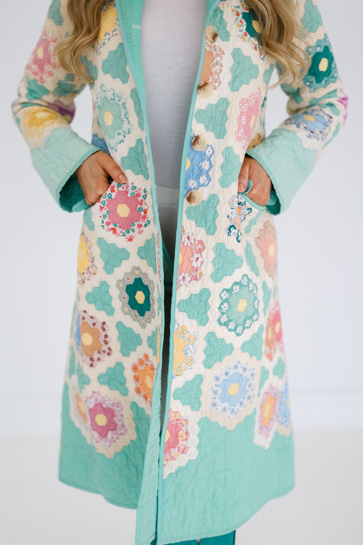 Seafoam Green with Flower Garden Trench Coat