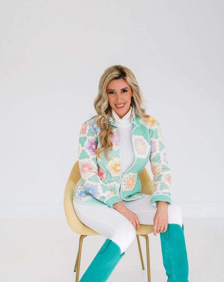 Seafoam Green Flower Garden Shirt Jacket