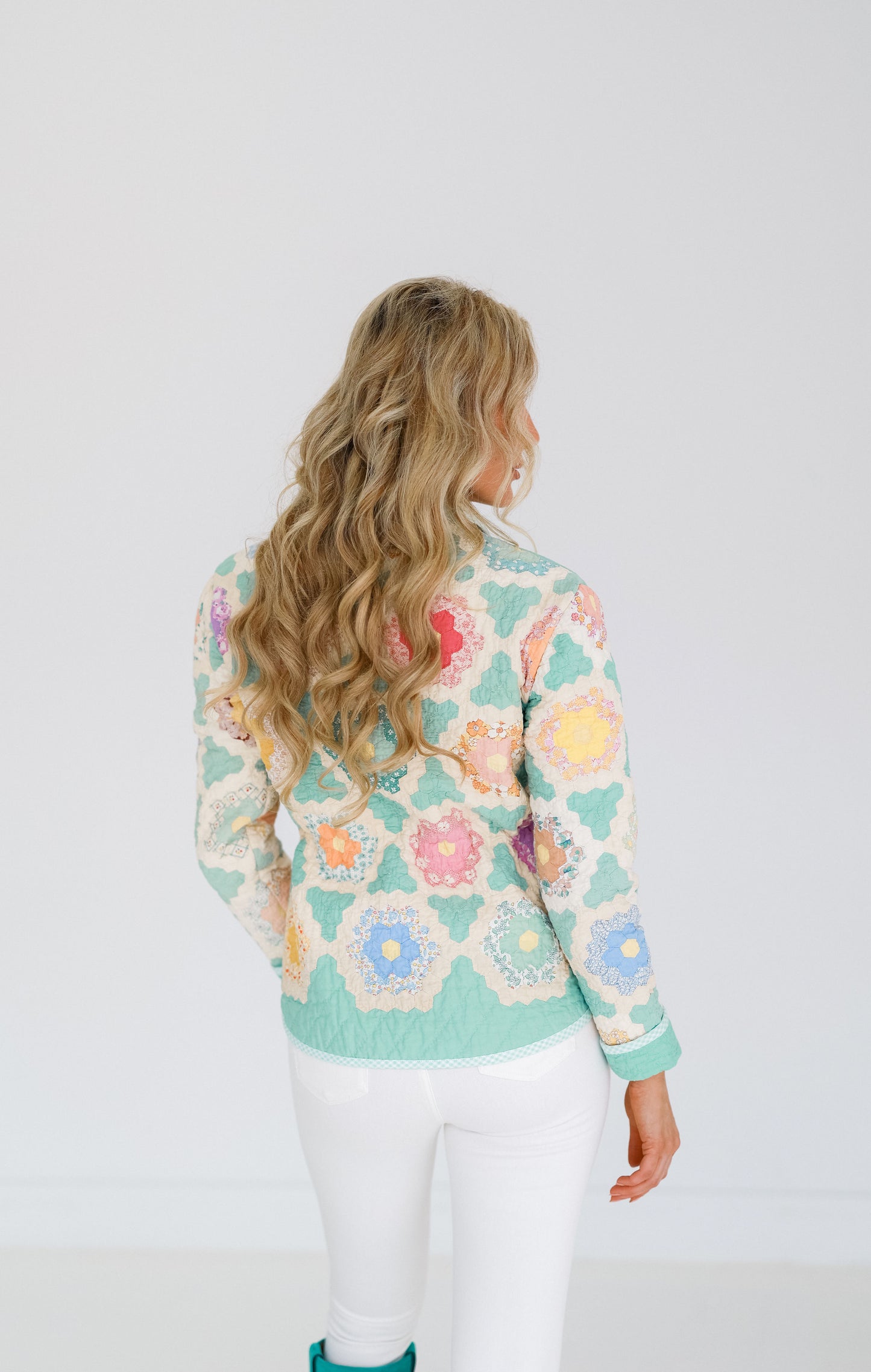 Seafoam Green Flower Garden Shirt Jacket