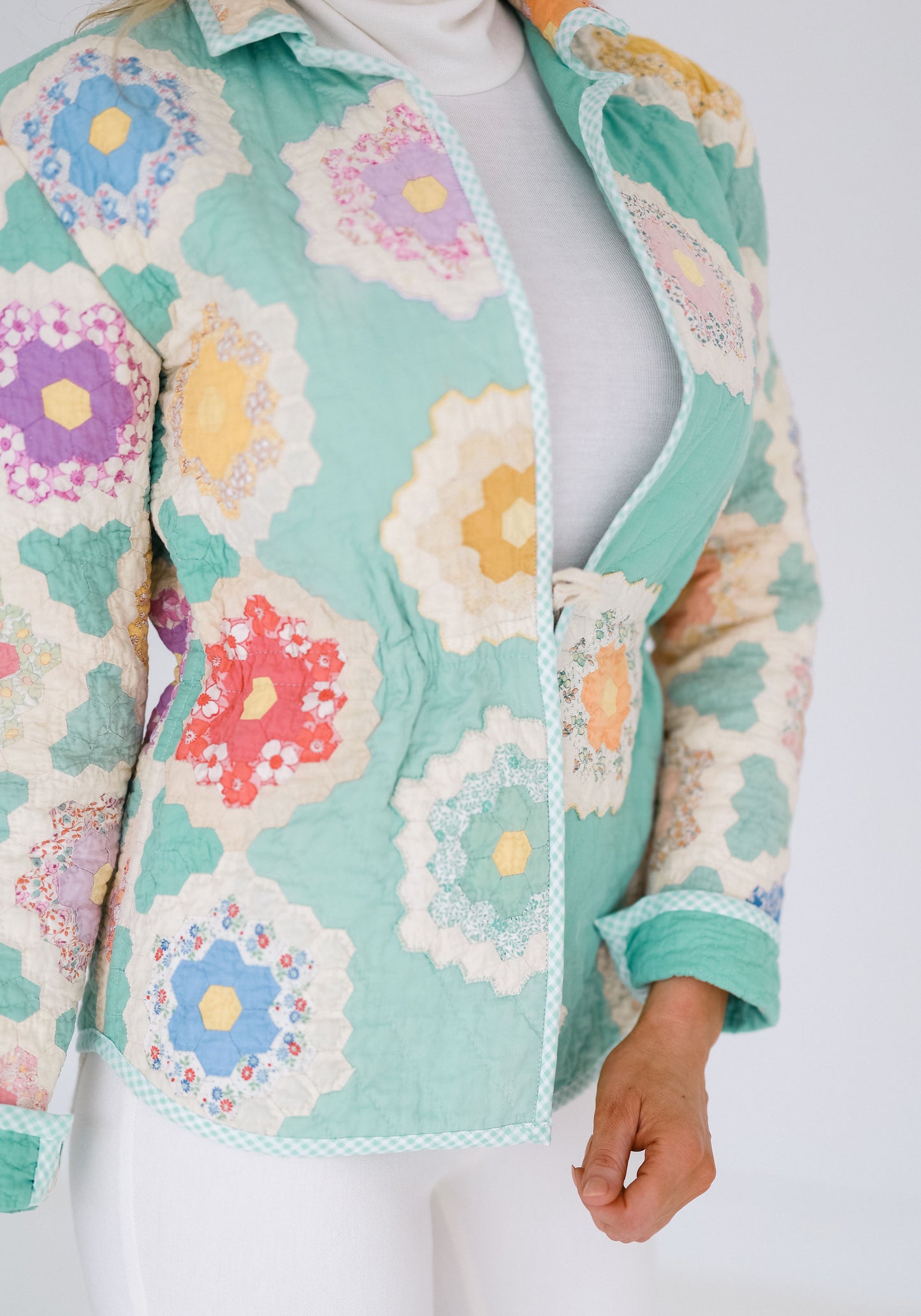 Seafoam Green Flower Garden Shirt Jacket