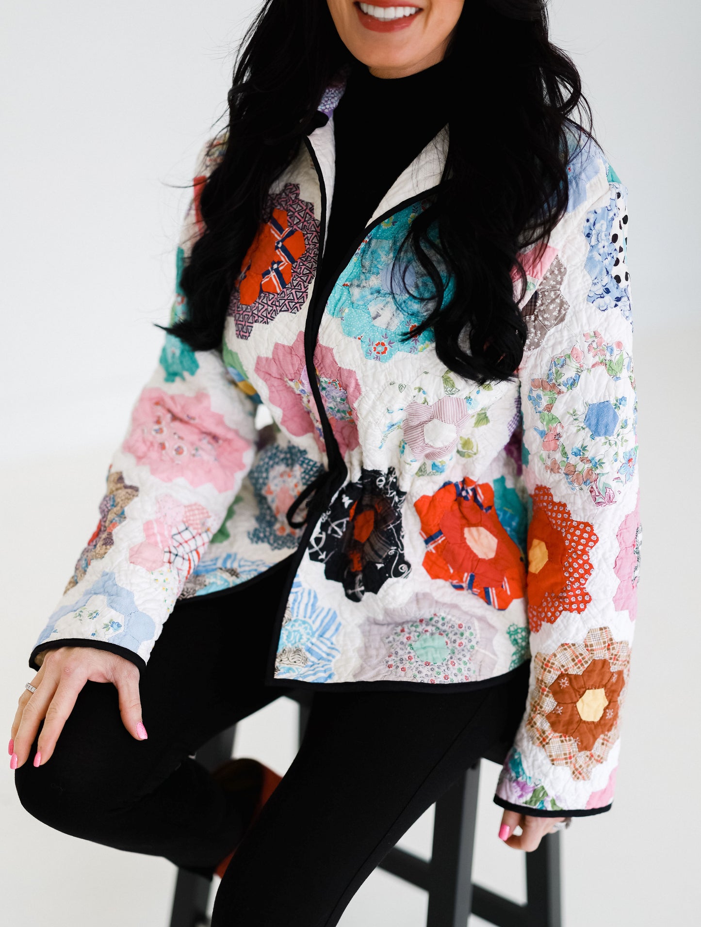 Flower Garden Shirt Jacket with Black Binding