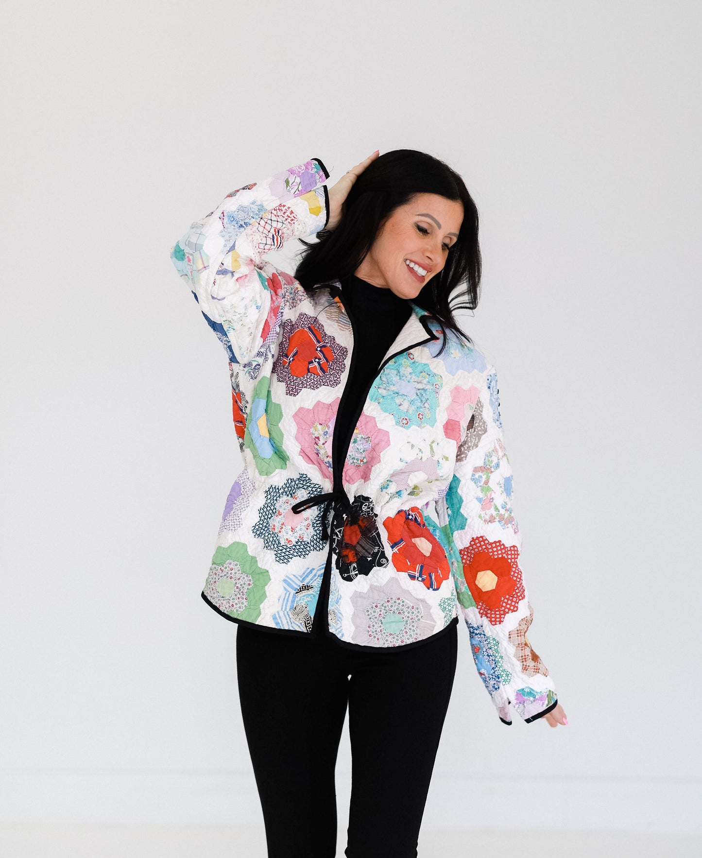 Flower Garden Shirt Jacket with Black Binding