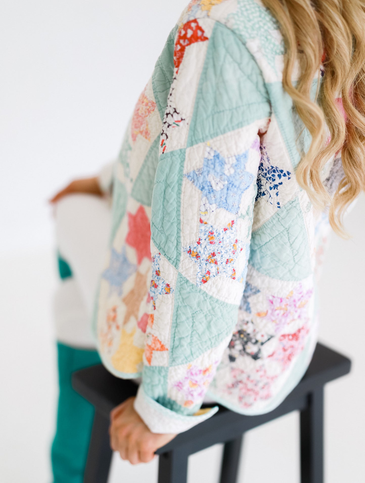 Green and Cream Star Quilt Shirt Jacket