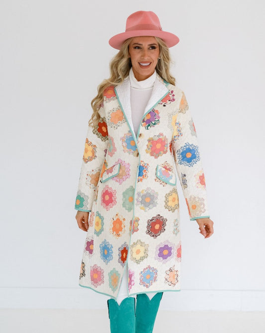 Multi-Colored Flower Garden Trench Coat