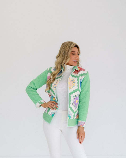 Jade Green Flower Garden Shirt Jacket