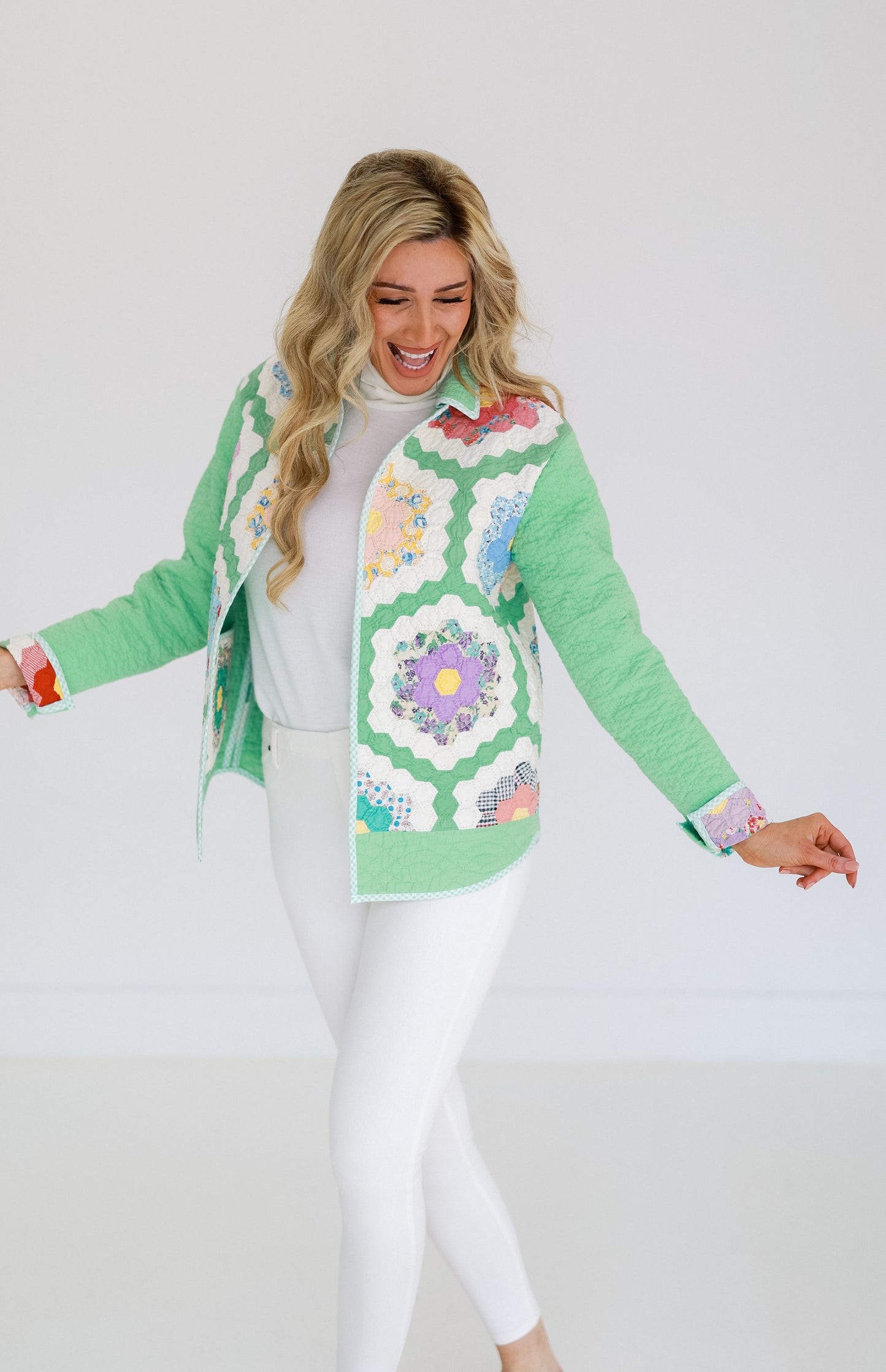 Jade Green Flower Garden Shirt Jacket