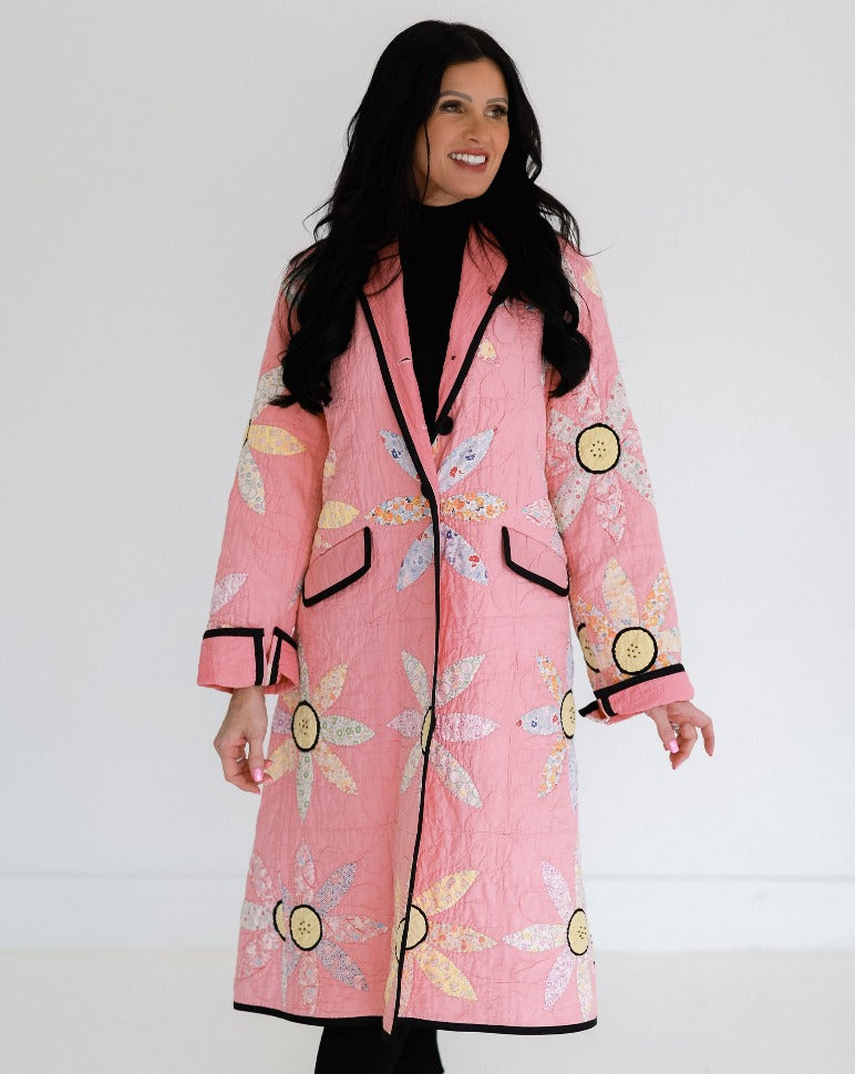 Pink Sunflower Trench Coat