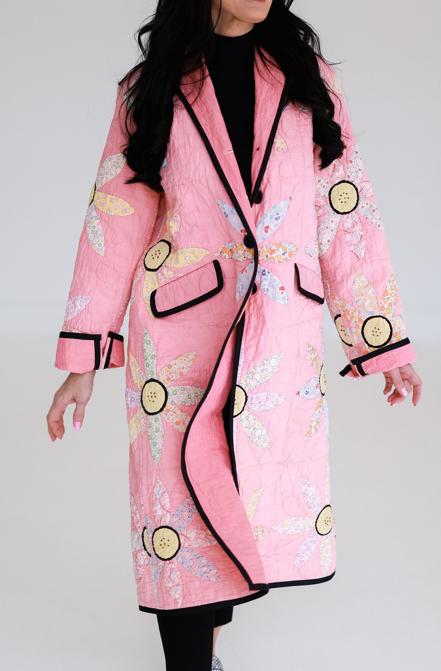 Pink Sunflower Trench Coat