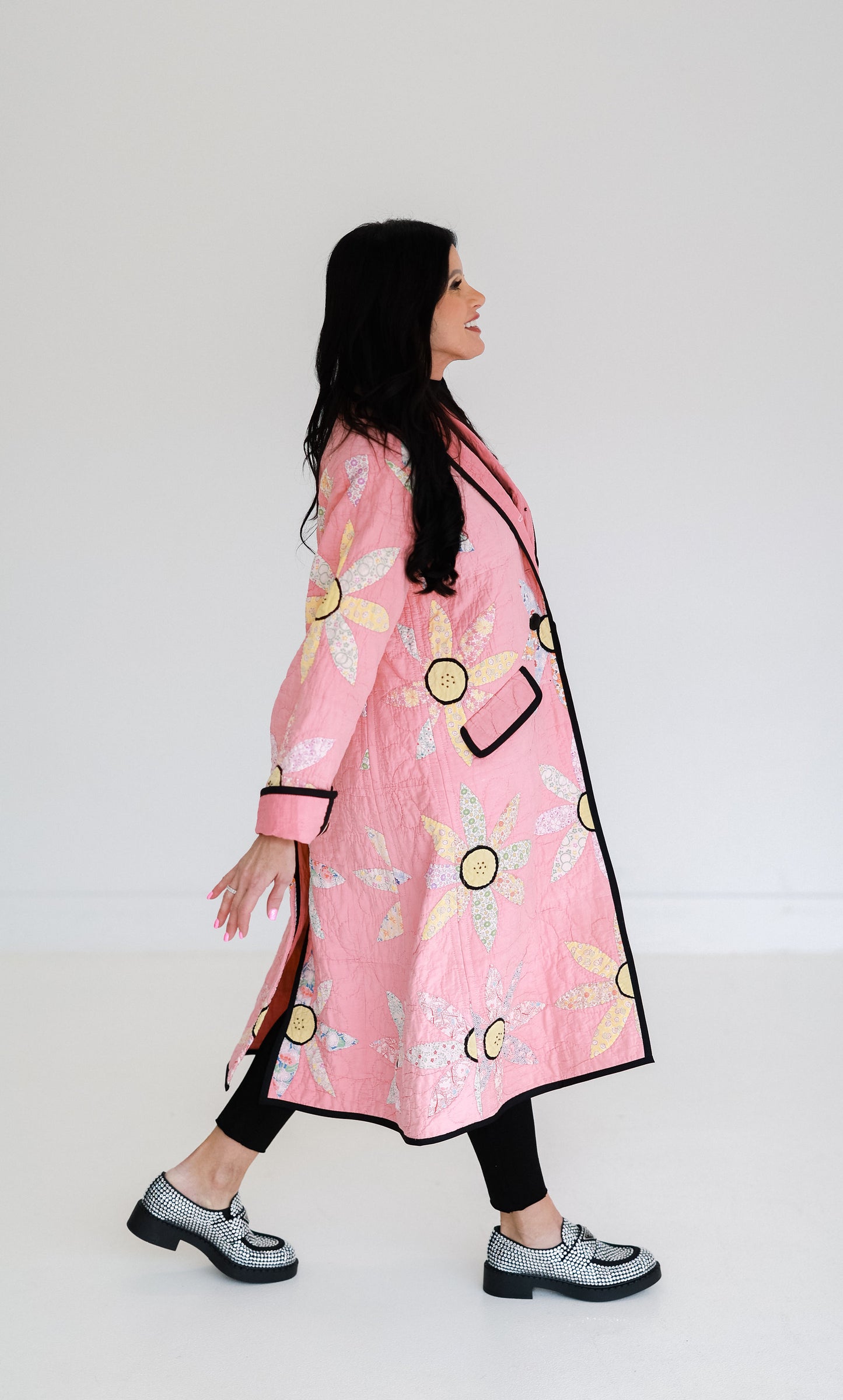 Pink Sunflower Trench Coat