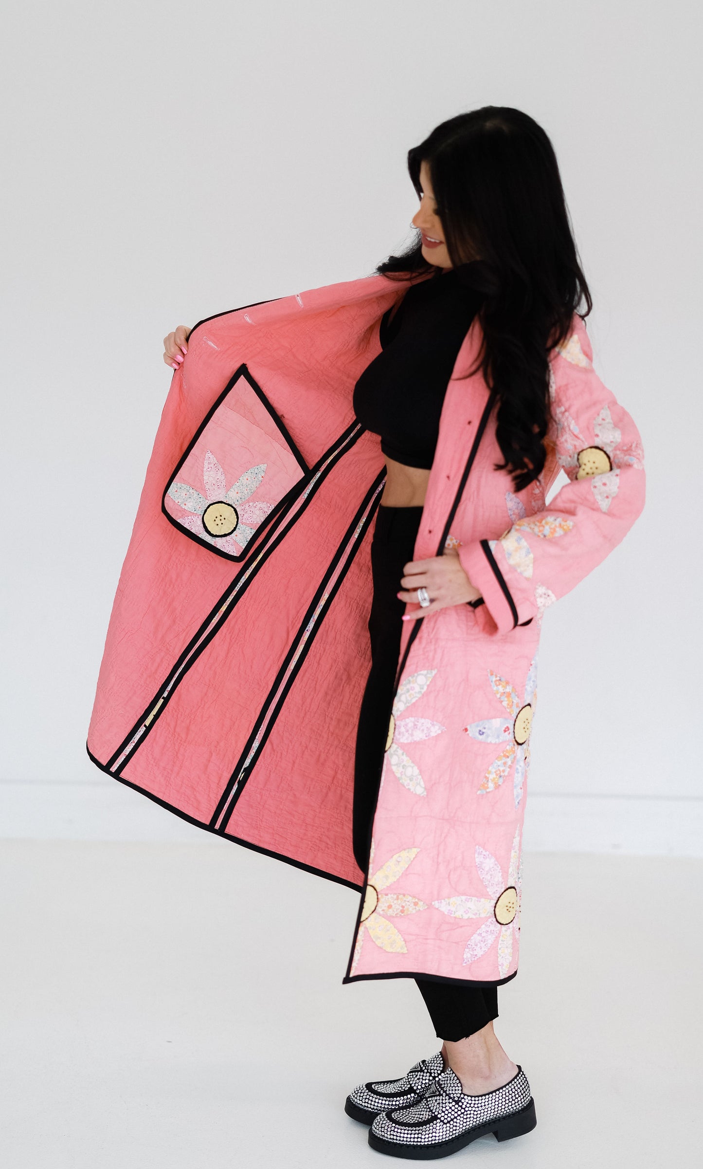 Pink Sunflower Trench Coat