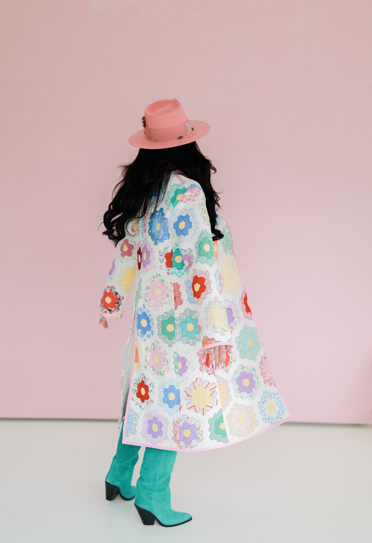 Multi-Colored Flower Garden Quilt Trench Coat