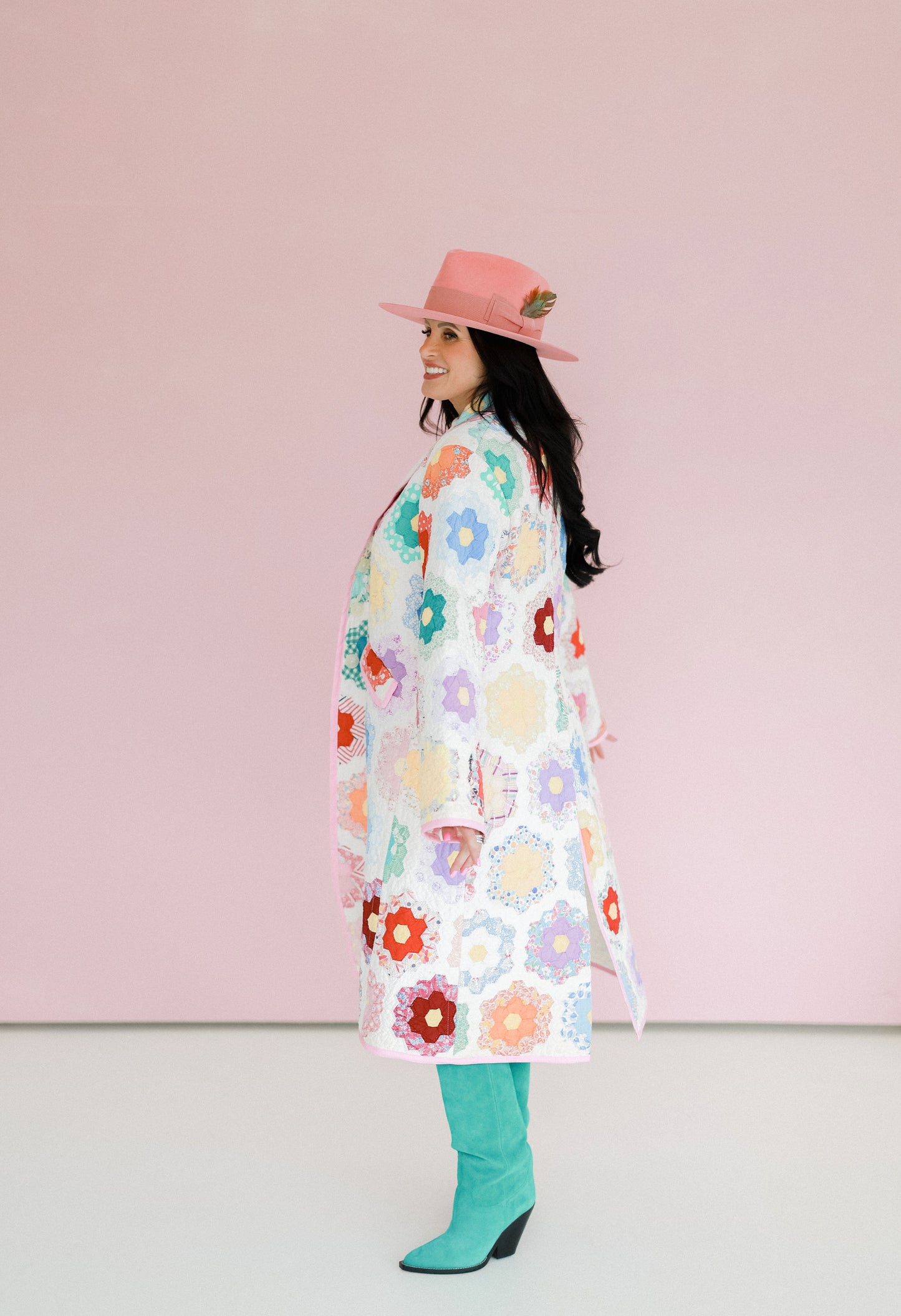 Multi-Colored Flower Garden Quilt Trench Coat