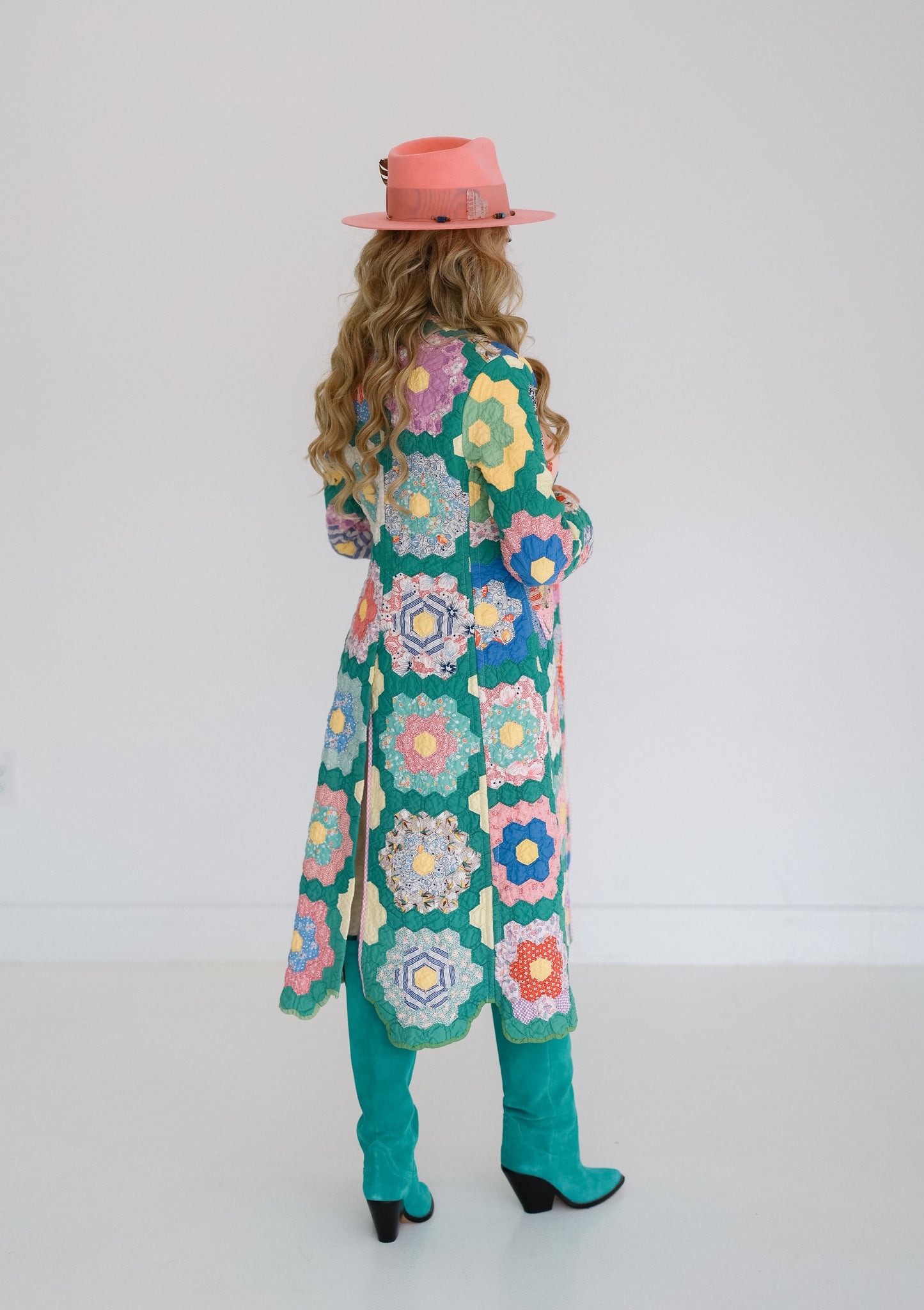 Jade Green Flower Garden Trench Coat