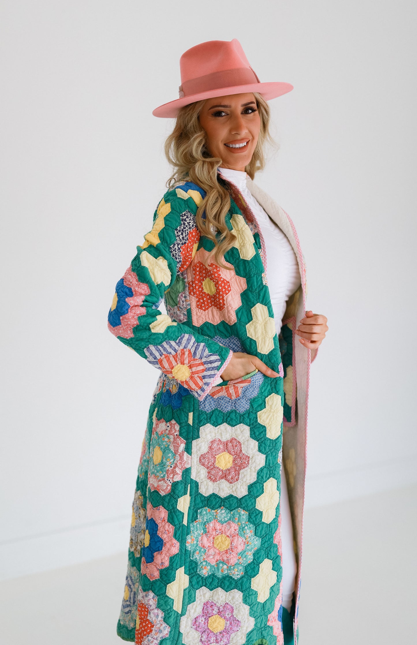 Jade Green Flower Garden Trench Coat