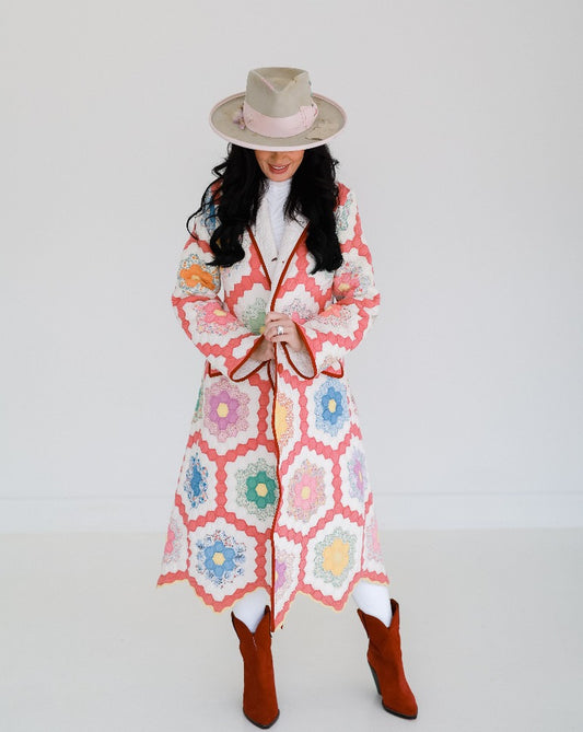 Salmon Flower Garden Trench Coat