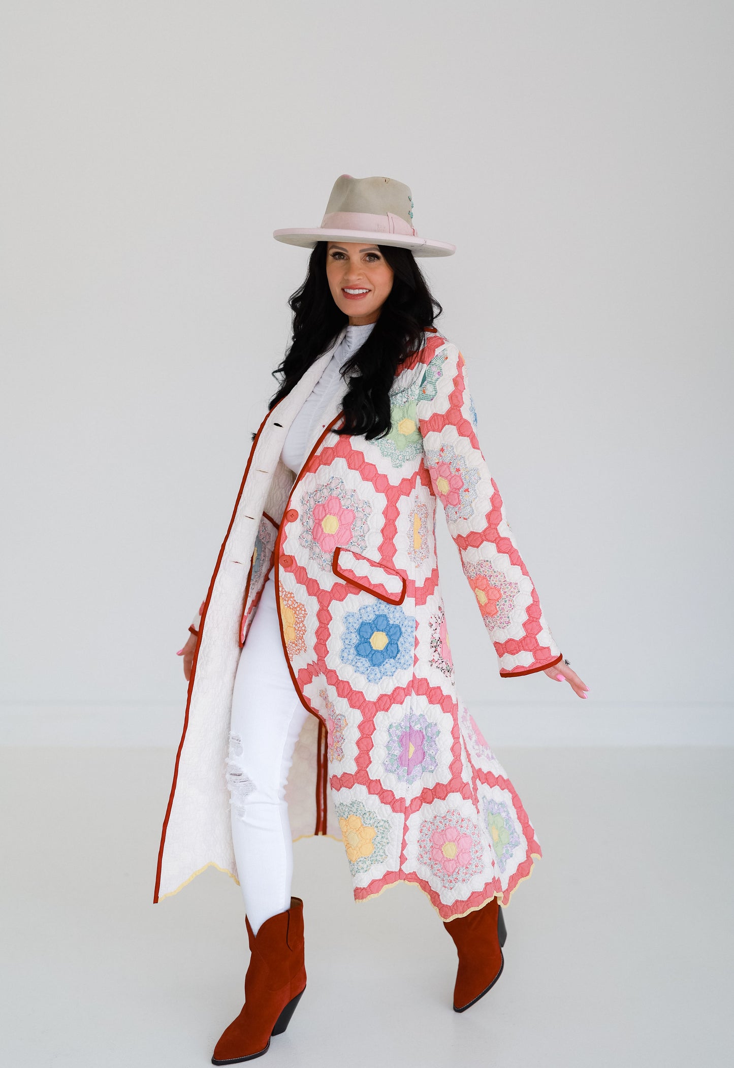 Salmon Flower Garden Trench Coat