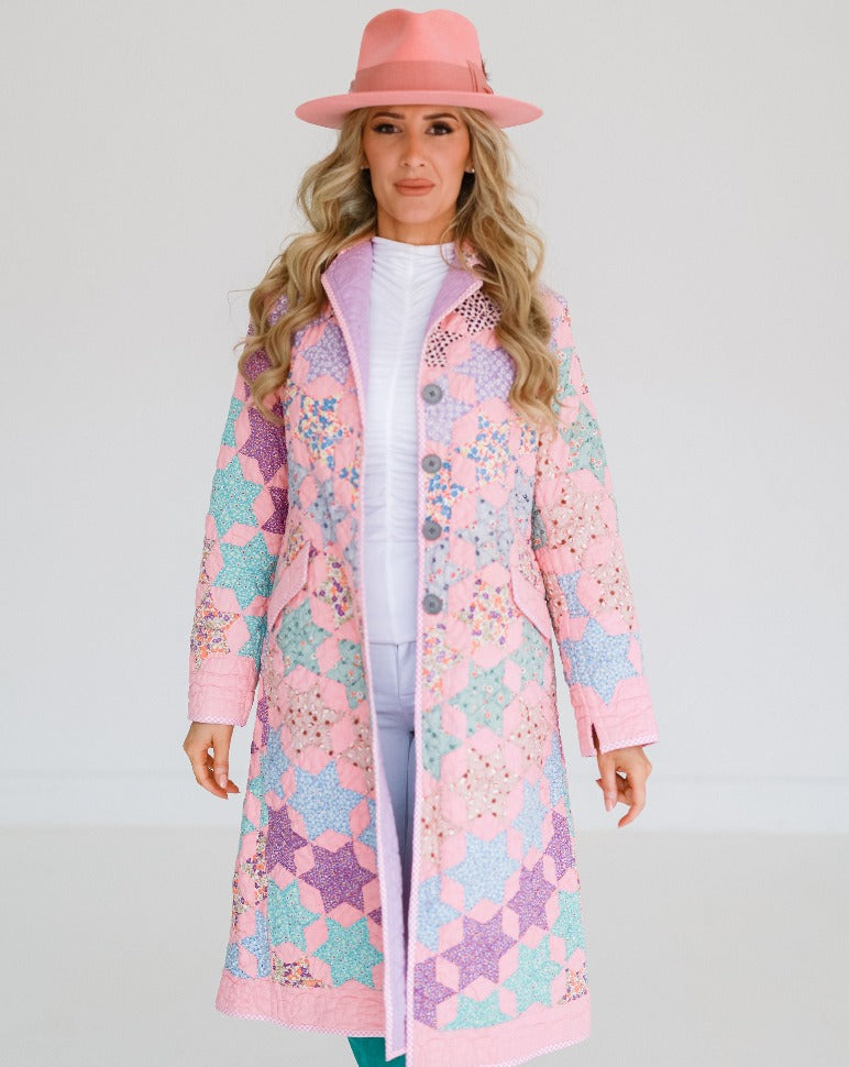 Pink and Purple Stars Trench Coat