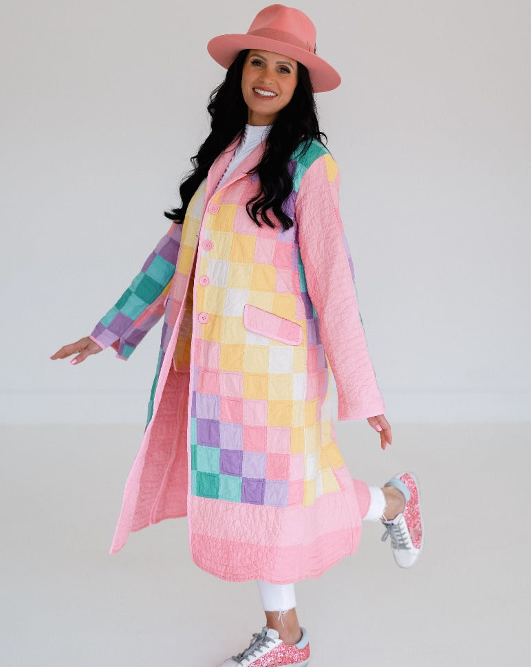 Pink Rainbow Colors Trench Coat