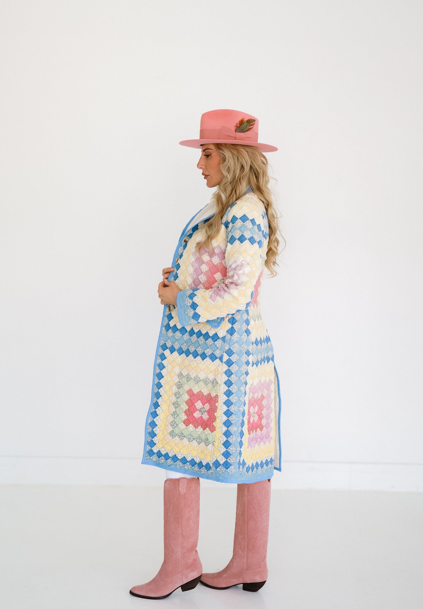 Pastel Vintage Postage Stamp Trench Coat