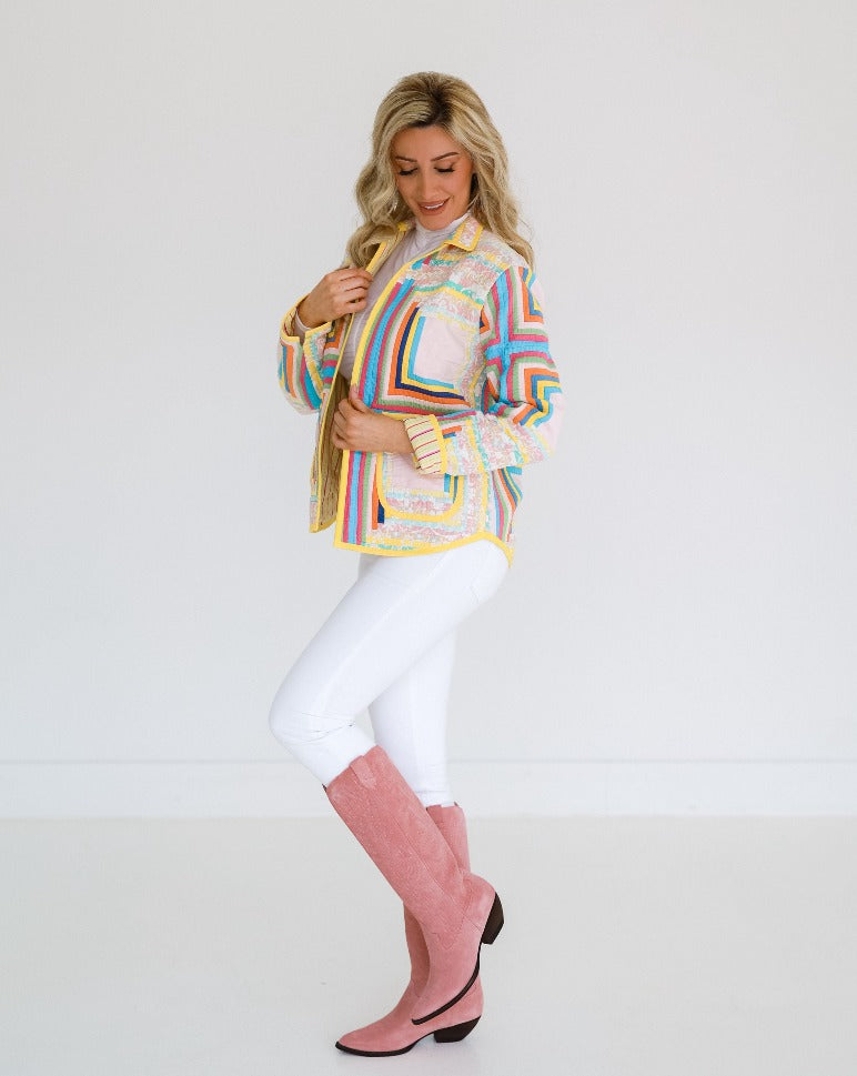 Multi-Colored Log Cabin Shirt Jacket