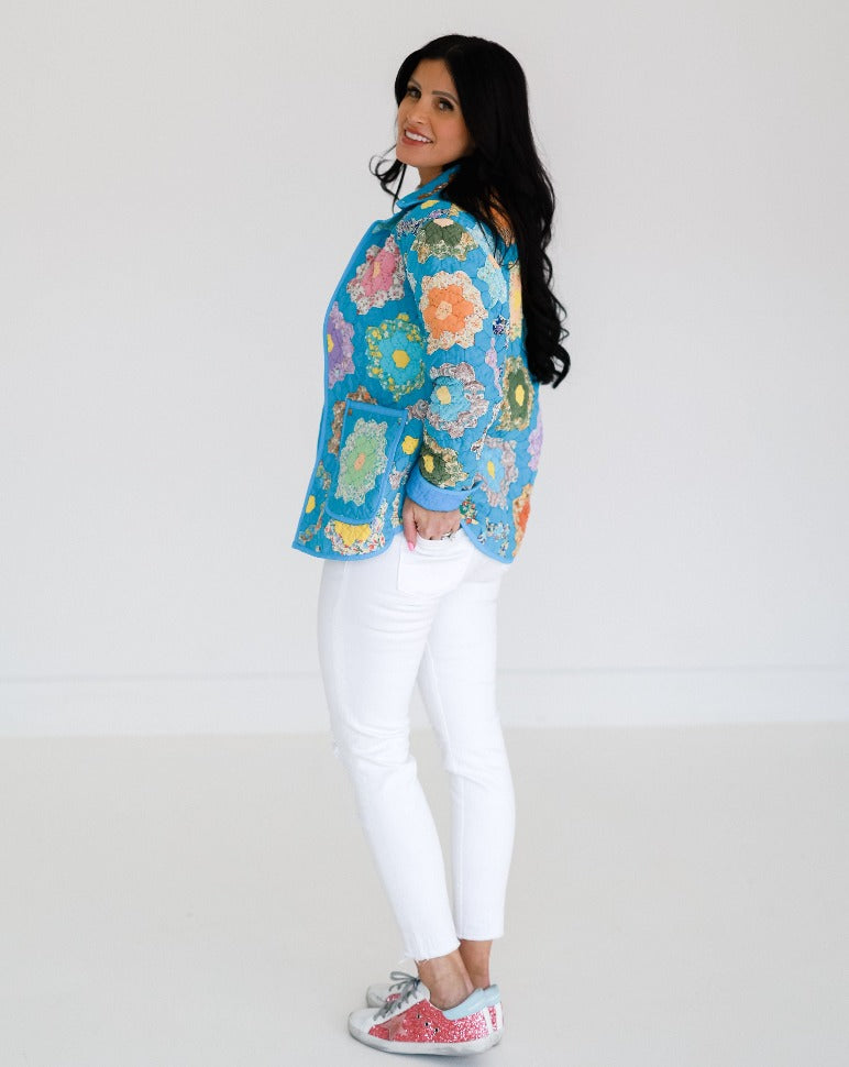 Teal/Turquoise Flower Garden Shirt Jacket