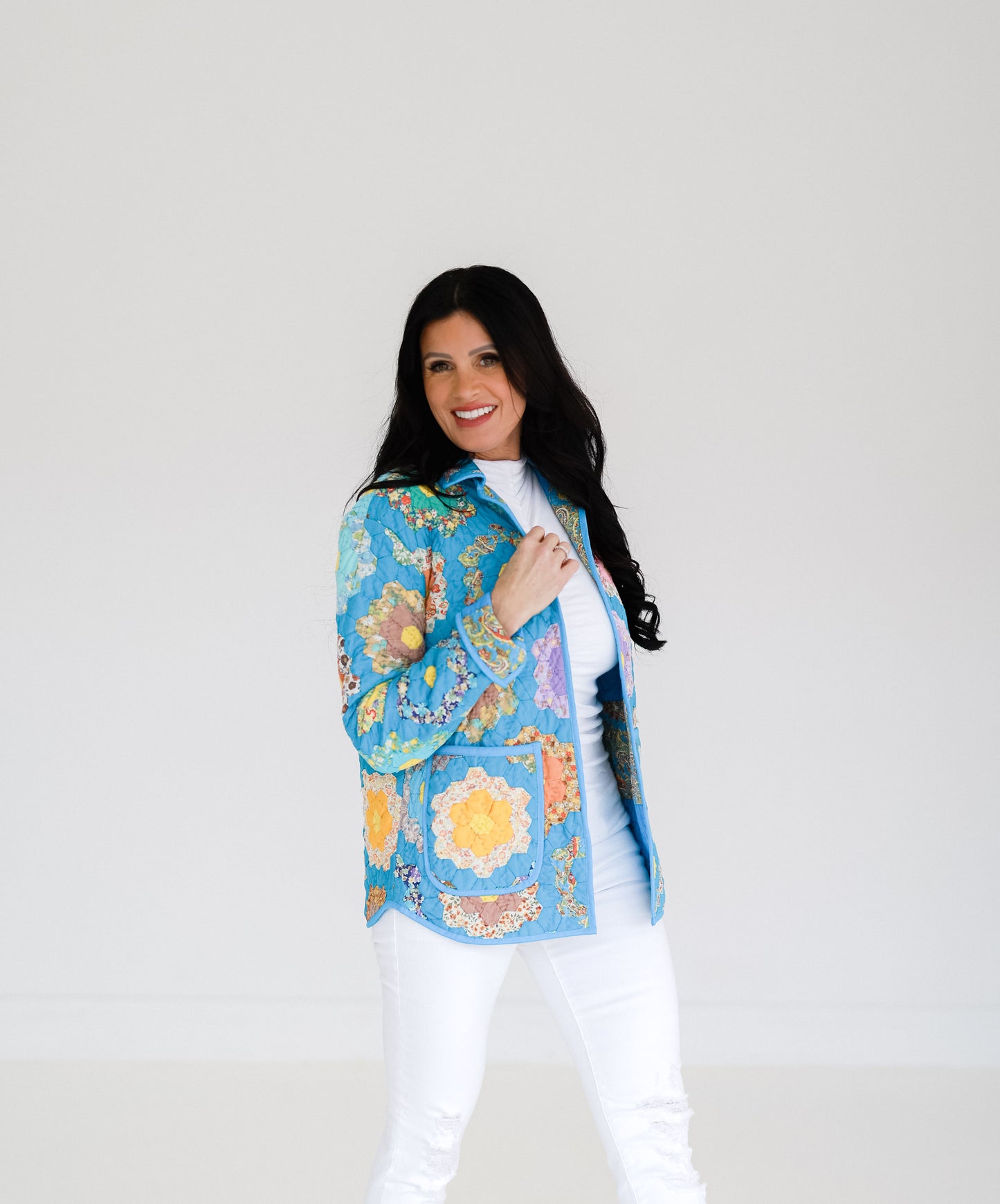 Teal/Turquoise Flower Garden Shirt Jacket